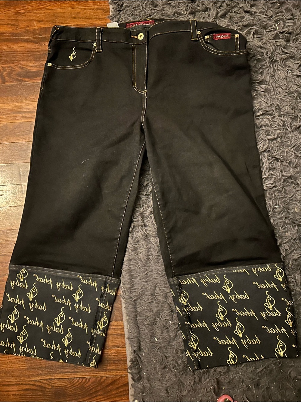Baby Phat Black Jeans with Gold Logo Cuff